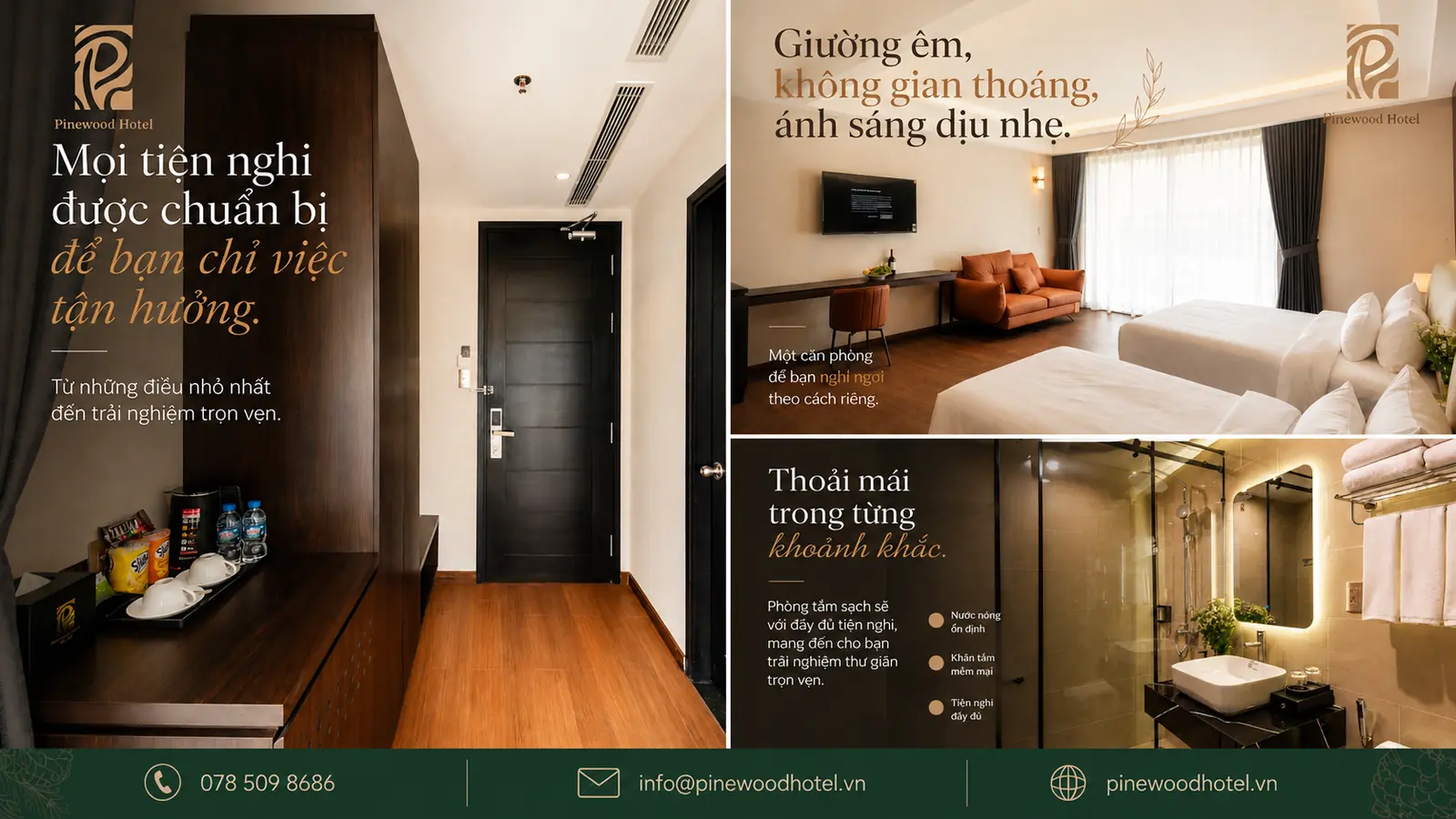 Không gian phòng nghỉ, giường và tiện nghi phòng tắm tại Pinewood Hotel Dalat